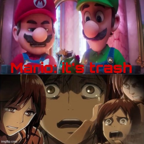mario calls saha trash | image tagged in mario calls what trash,super mario gakaxy movie,anime,attack on titan,nintendo,crossover memes | made w/ Imgflip meme maker