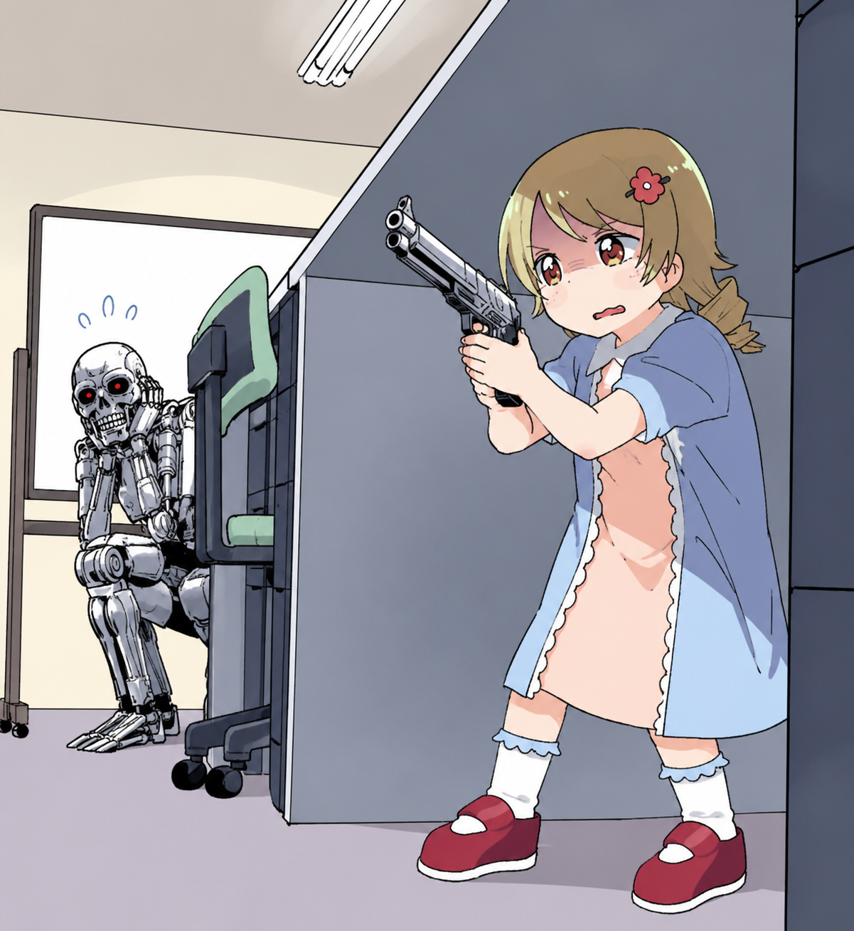 Terminator hiding from anime girl Blank Meme Template