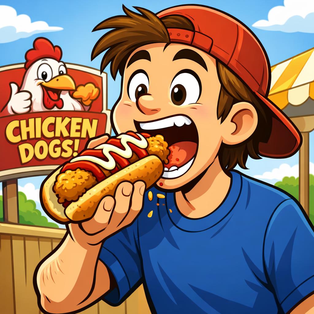 a guy eating a chicken dog Blank Meme Template