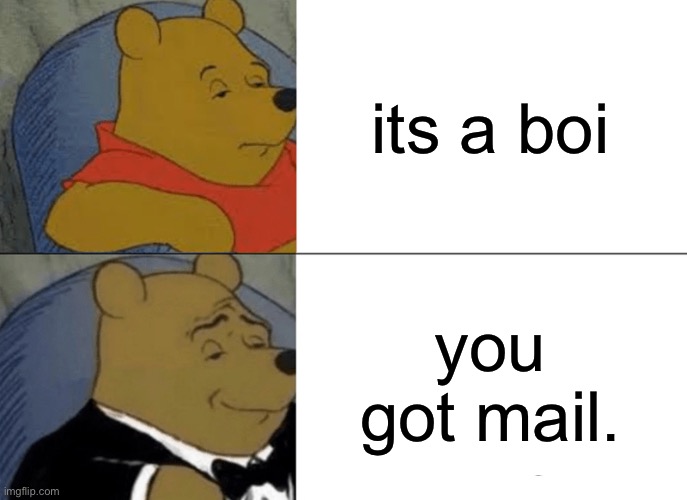 Tuxedo Winnie The Pooh Meme | its a boi; you got mail. | image tagged in memes,tuxedo winnie the pooh | made w/ Imgflip meme maker