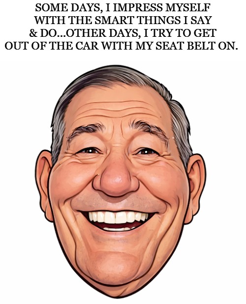 kewlew.png | SOME DAYS, I IMPRESS MYSELF WITH THE SMART THINGS I SAY & DO...OTHER DAYS, I TRY TO GET OUT OF THE CAR WITH MY SEAT BELT ON. | image tagged in kewlew png | made w/ Imgflip meme maker