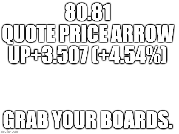 Up Down up play their game Get Rich. Not Finacle advise Early bird, click buttons, be your own boss.4.5% of 100k in 1 min.NANCY | 80.81
quote price arrow up+3.507 (+4.54%); Grab your boards. | made w/ Imgflip meme maker