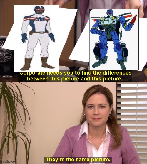 Am I the only one who thinks Patriot from Marvel Rising looks like Red Alert fr Transformers Armada | image tagged in memes,they're the same picture,transformers,marvel | made w/ Imgflip meme maker