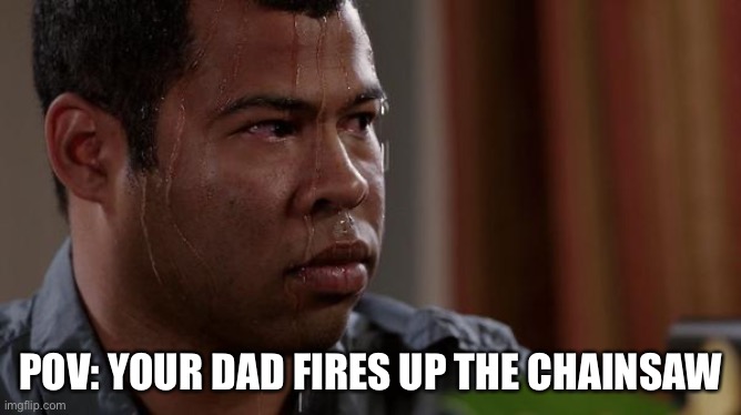 And guess who gets to clean everything up? | POV: your dad fires up the chainsaw | image tagged in sweating bullets,labor,working,chainsaw,uh oh | made w/ Imgflip meme maker