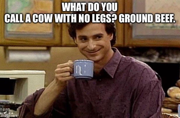 Ha ha | What do you call a cow with no legs? Ground beef. | image tagged in dad joke | made w/ Imgflip meme maker