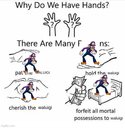 Why do we have hands? (all blank) | waluigi; waluigi; waluigi; waluigi | image tagged in why do we have hands all blank | made w/ Imgflip meme maker