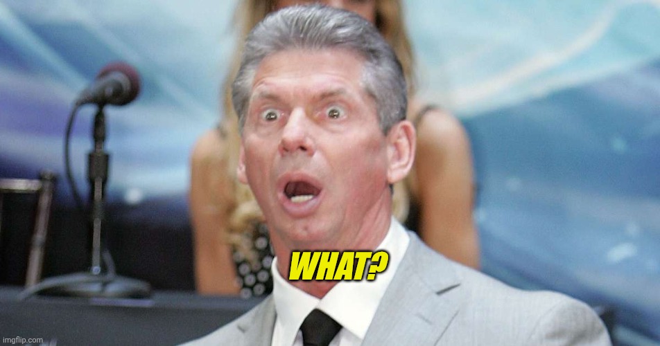 Vince McMahon Shocked | What? | image tagged in vince mcmahon shocked | made w/ Imgflip meme maker