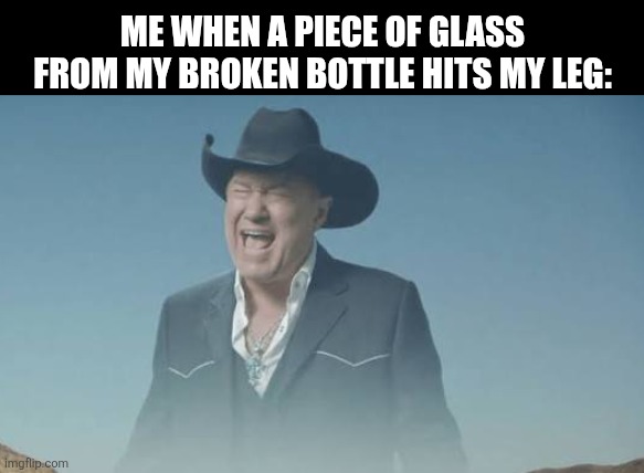 Me when a piece of glass from my broken bottle hits my leg: | image tagged in memes,bottle,ouch | made w/ Imgflip meme maker