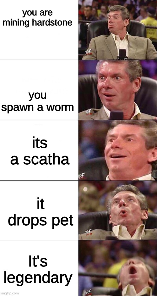 minecraft -> hypixel -> skyblock | you are mining hardstone; you spawn a worm; its a scatha; it drops pet; It's legendary | image tagged in happy happier happiest overly happy pog | made w/ Imgflip meme maker