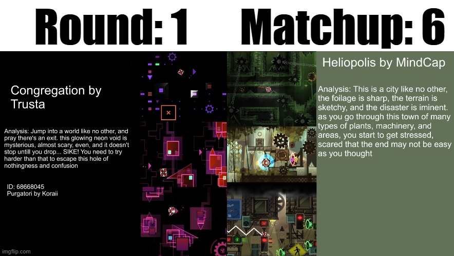 (The Topala continues) Round 6: Scary Void vs. TheLevelThatWasn'tSupposedToBeHereButIForgorThisWasn'tRatedYetSoTooBad | Round: 1; Matchup: 6 | made w/ Imgflip meme maker