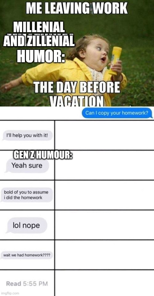 Generation Z like aligment charts, they're too austistic | Millenial and Zillenial; Gen Z humour: | image tagged in alignment chart | made w/ Imgflip meme maker