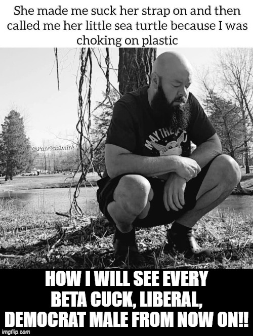 How I will see every beta cuck, liberal, democrat male from now on!! | How I will see every beta cuck, liberal, democrat male from now on!! | image tagged in beta,stupid liberals,sam elliott special kind of stupid | made w/ Imgflip meme maker