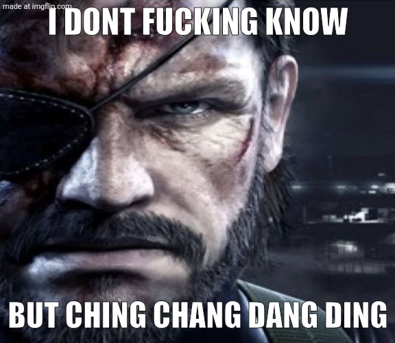 Solid Snake Staring | I dont fucking know But ching chang dang ding | image tagged in solid snake staring | made w/ Imgflip meme maker