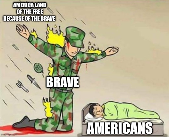 Soldier protecting sleeping child | America land of the free because of the brave; Brave; Americans | image tagged in soldier protecting sleeping child | made w/ Imgflip meme maker