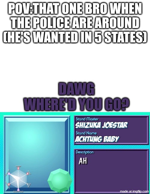 pov:that one bro when the police are around (he's wanted in 5 states); dawg where'd you go? | image tagged in blank white template,where'd he go | made w/ Imgflip meme maker