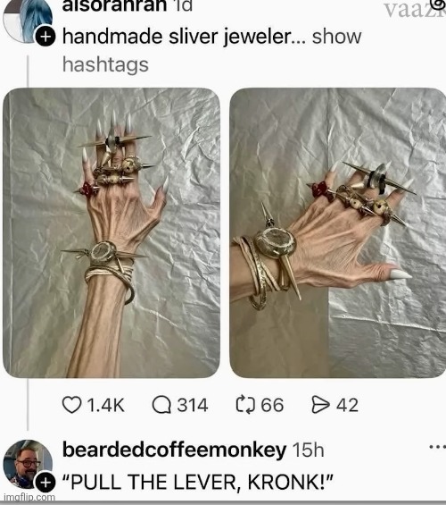 The Emperers New Groove lol | image tagged in emperor's new groove waterfall,kronk,arm,hand,jewlery,thin | made w/ Imgflip meme maker