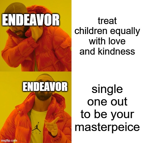 treat children equally with love and kindness single one out to be your masterpeice endeavor endeavor | image tagged in memes,drake hotline bling | made w/ Imgflip meme maker