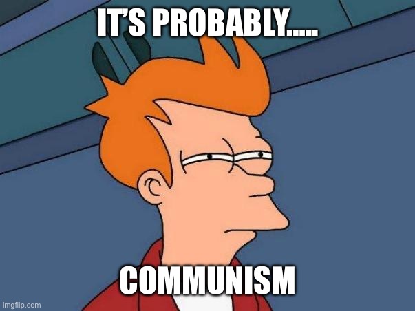 skeptical fry | It’s probably….. Communism | image tagged in skeptical fry | made w/ Imgflip meme maker