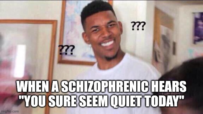 Relatable | When a schizophrenic hears "you sure seem quiet today" | image tagged in black guy confused,schizophrenia | made w/ Imgflip meme maker