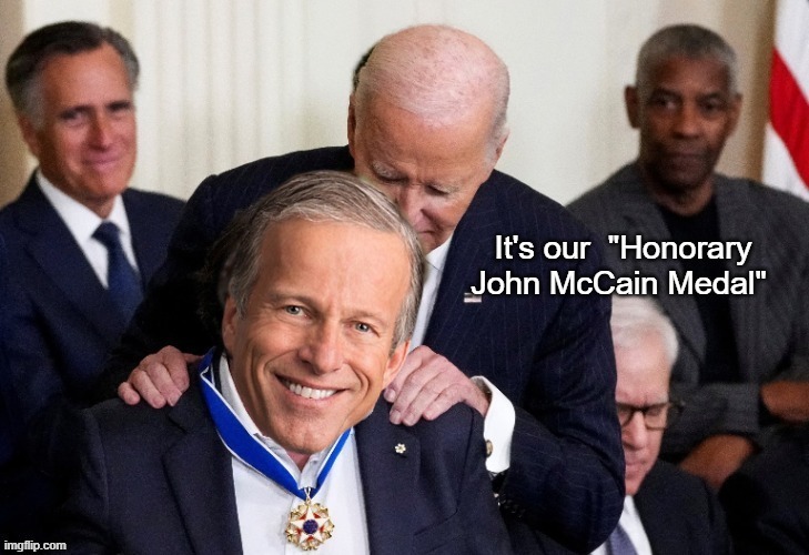 Thune is a Dick | image tagged in thume mccain medal meme | made w/ Imgflip meme maker