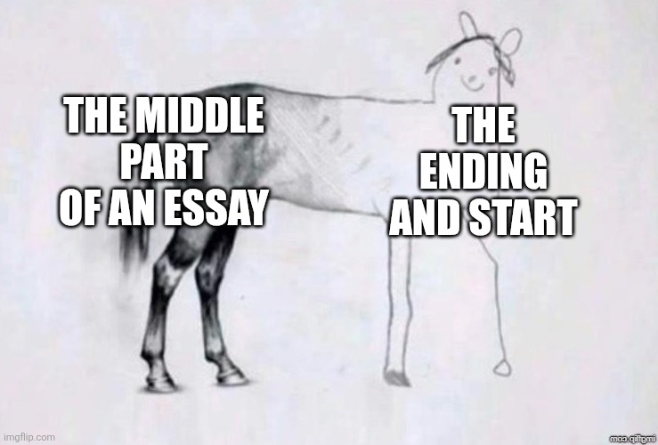 Why are they so trash tho | The middle part of an essay; The ending and start | image tagged in horse drawing | made w/ Imgflip meme maker