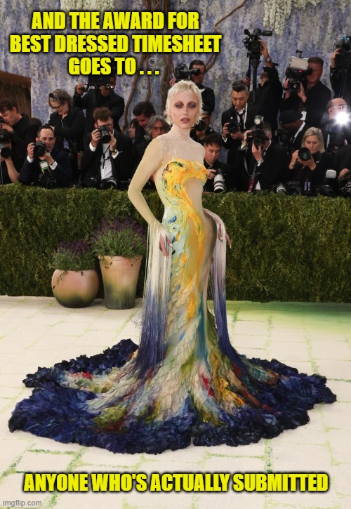 Best Dressed Timesheet | and the award for
 best dressed timesheet 
goes to . . . Anyone who's actually submitted | image tagged in emma1 jpg | made w/ Imgflip meme maker