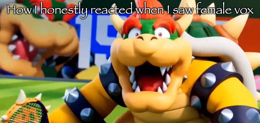 In the show btw I think | How I honestly reacted when I saw female vox | image tagged in bowser shocked | made w/ Imgflip meme maker