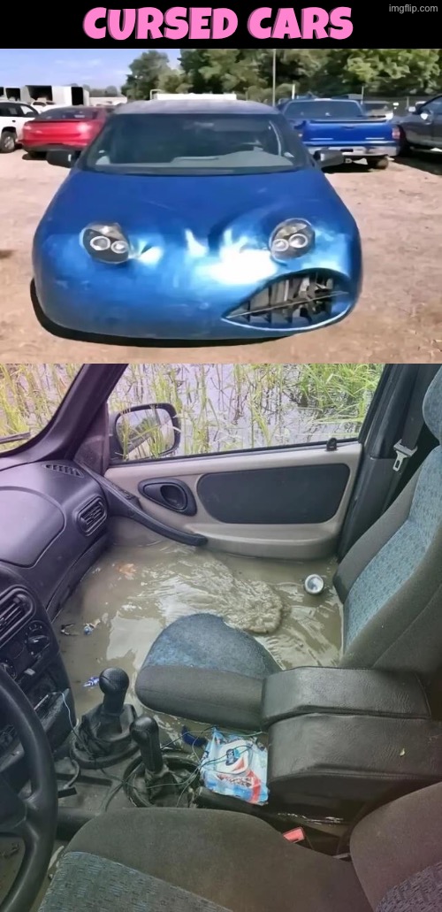 Cursed cars | Cursed cars | image tagged in cursed images,cars,flooded,funny face,funny memes | made w/ Imgflip meme maker