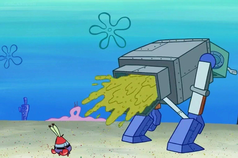 Robot Poops On Mr Krabs Blank Meme Template