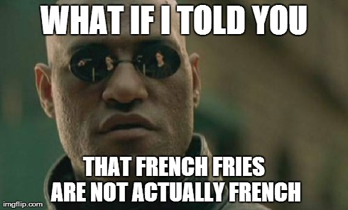 Matrix Morpheus Meme | WHAT IF I TOLD YOU THAT FRENCH FRIES ARE NOT ACTUALLY FRENCH | image tagged in memes,matrix morpheus | made w/ Imgflip meme maker