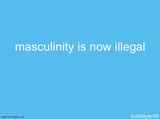 botslayer announcement temp | masculinity is now illegal | image tagged in botslayer announcement temp | made w/ Imgflip meme maker