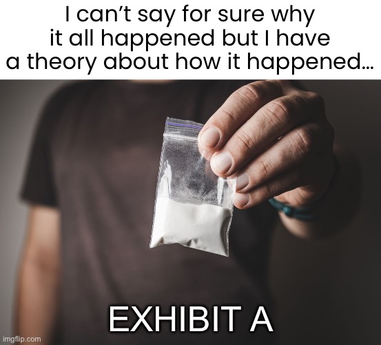 I can’t say for sure why it all happened but I have a theory about how it happened… Exhibit A | made w/ Imgflip meme maker