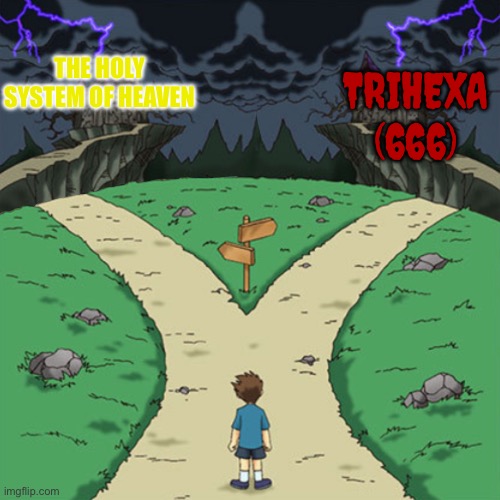 The system of god is “ethical” totalitarianism. In DXD you either pick dangerous “freedom” or “ethical” totalitarianism | Trihexa (666); The holy system of heaven | image tagged in two paths but both are bad,high school dxd,dxd,anime,manga,highschool dxd | made w/ Imgflip meme maker