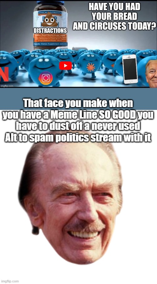 That face you make when you have a Meme Line SO GOOD you have to dust off a never used Alt to spam politics stream with it | made w/ Imgflip meme maker