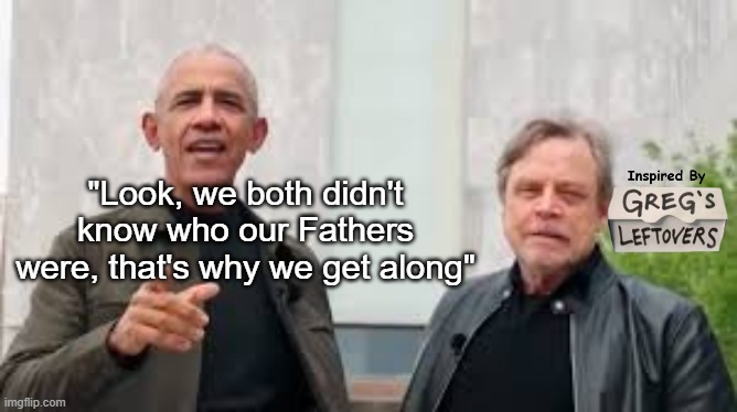 Lot in Common | "Look, we both didn't know who our Fathers were, that's why we get along" | image tagged in obama mark hammill meme | made w/ Imgflip meme maker