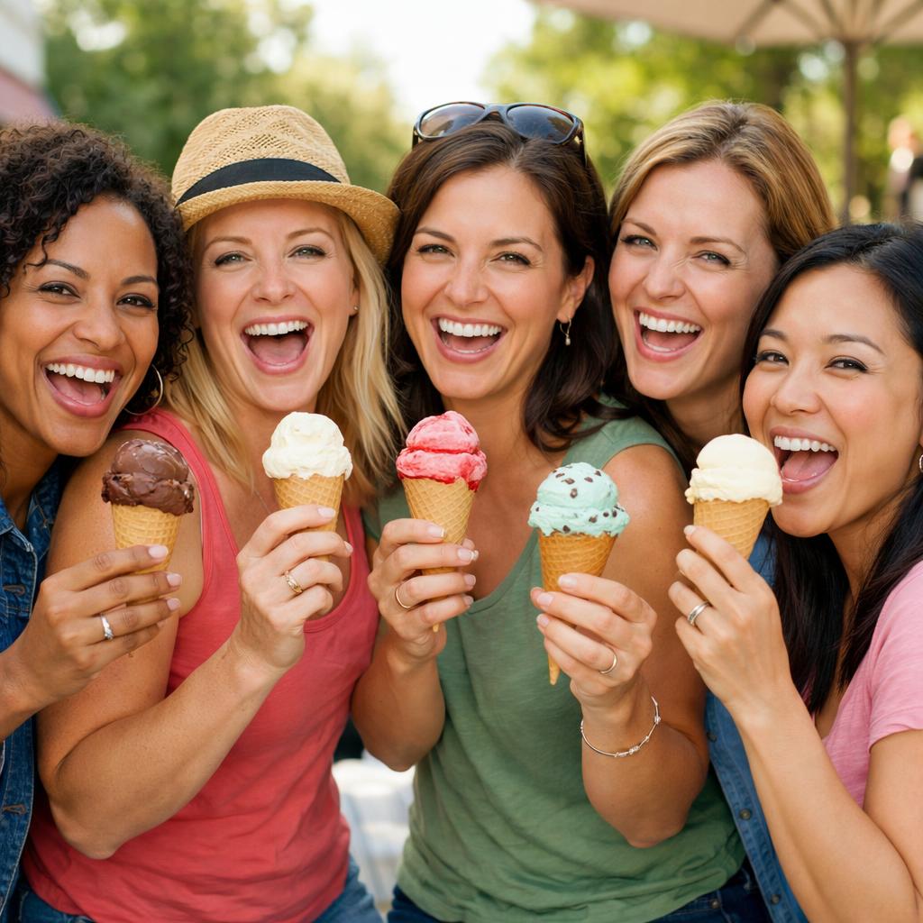 group of fun and excited mothers eating ice cream cones Blank Meme Template