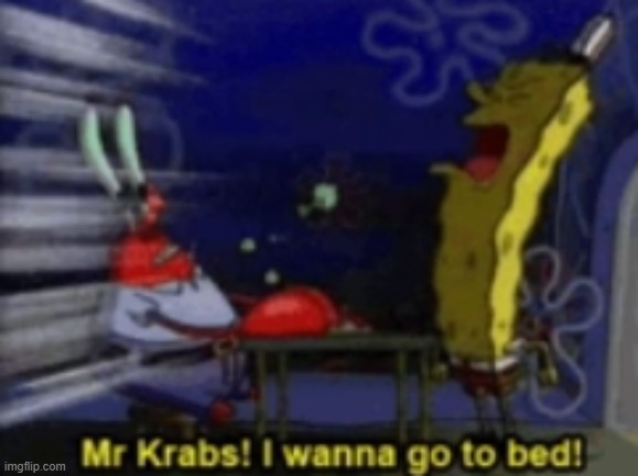 Mr.Krabs, I wanna go to bed | image tagged in mr krabs i wanna go to bed | made w/ Imgflip meme maker