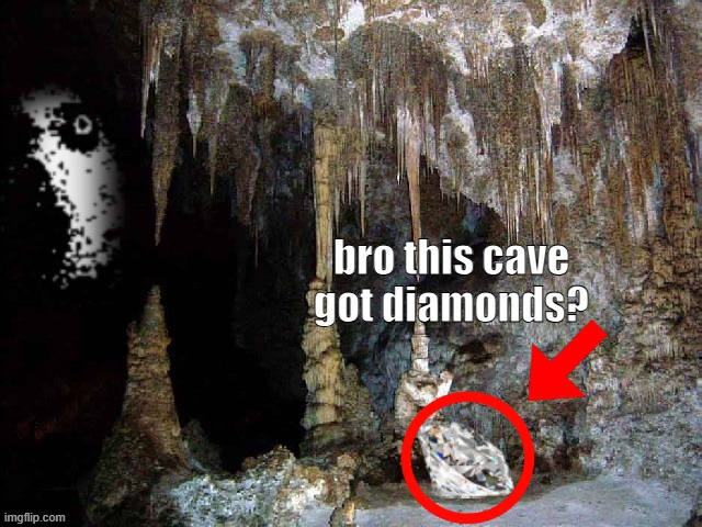 what the diamond doing here lol | bro this cave got diamonds? | image tagged in memes,funny,address me | made w/ Imgflip meme maker