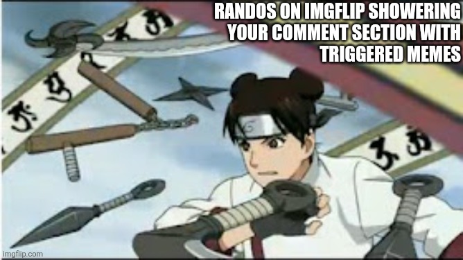 Randos on Imgflip showering
your comment section with
triggered memes | made w/ Imgflip meme maker