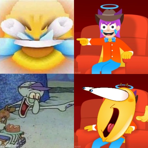 Emojini gets screwed yet again. | image tagged in emojini laughing then bored,emojini,the great emojini,squidward,laughing,emoji | made w/ Imgflip meme maker