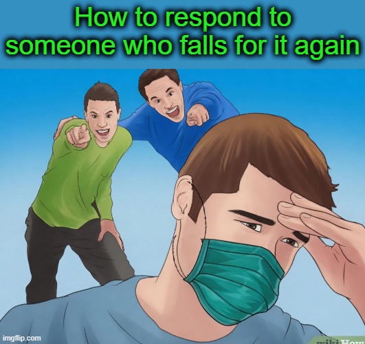 How to Wiki | How to respond to someone who falls for it again | image tagged in mask mandate | made w/ Imgflip meme maker