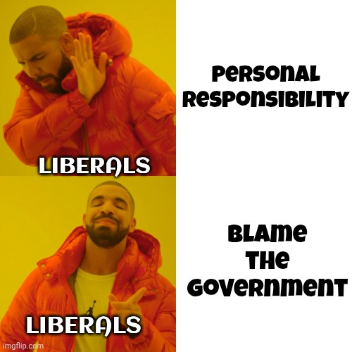 Personal Responsibility Blame the Government Liberals Liberals | image tagged in memes,drake hotline bling | made w/ Imgflip meme maker