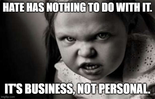 Alice Malice | Hate has nothing to do with it. IT'S business, not personal. | image tagged in hate,business | made w/ Imgflip meme maker