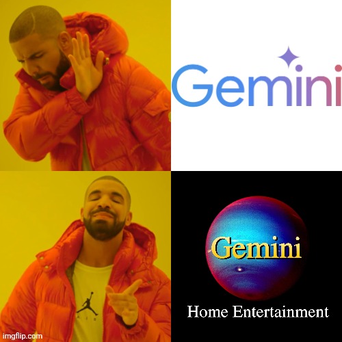 Gemini Logos | image tagged in memes,drake hotline bling,gemini,google gemini,gemini home entertainment | made w/ Imgflip meme maker
