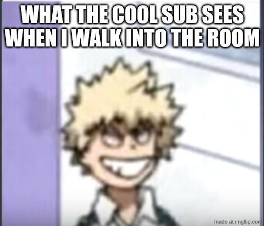 Sub | What the cool sub sees when I walk into the room | image tagged in bakugo sero smile | made w/ Imgflip meme maker