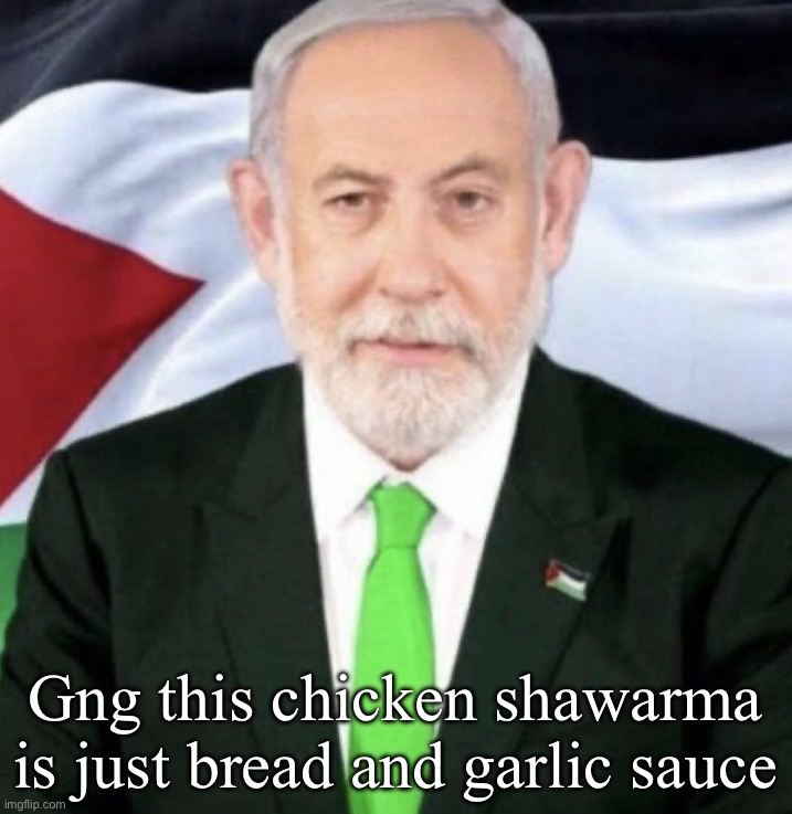 Palestinian yahu | Gng this chicken shawarma is just bread and garlic sauce | image tagged in palestinian yahu | made w/ Imgflip meme maker