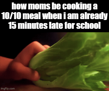 genuinely the best food is always made when you are late | how moms be cooking a 10/10 meal when i am already 15 minutes late for school | image tagged in gifs,cooking,memes,funny | made w/ Imgflip video-to-gif maker