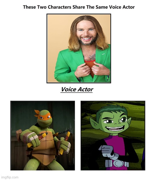 Same Voice Actor - Greg Cipes | image tagged in teen titans,tmnt,teenage mutant ninja turtles,crossover,deviantart,memes | made w/ Imgflip meme maker