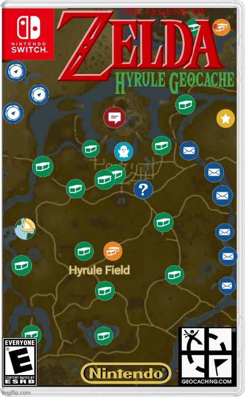 GEOCACHING IN HYRULE | image tagged in nintendo switch,legend of zelda,the legend of zelda breath of the wild,geocache,fake switch games | made w/ Imgflip meme maker