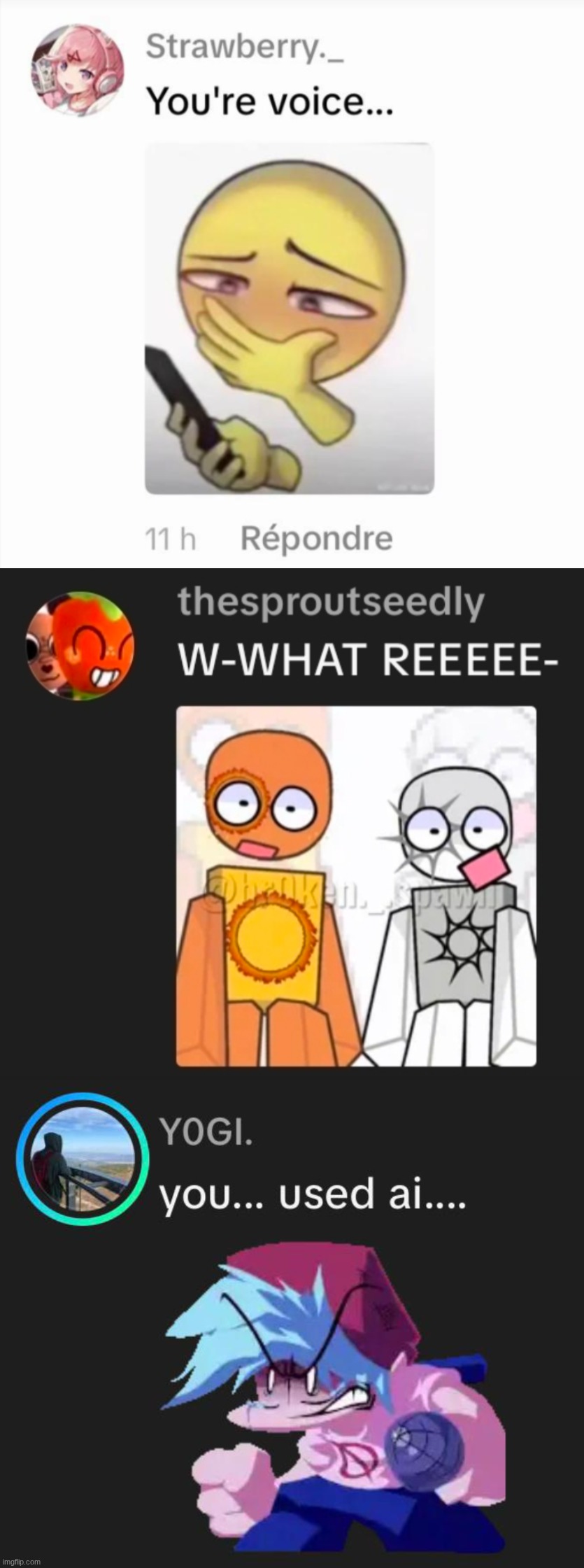 the three amigos of tiktok comments | made w/ Imgflip meme maker